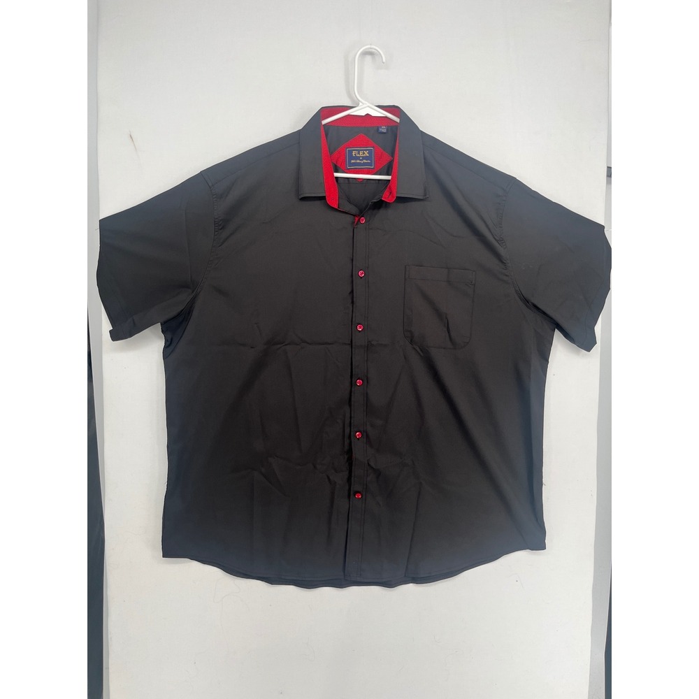 Flex Mens Luxury Collection Short Sleeve Button Down Shirt Black Red Trim 4XL